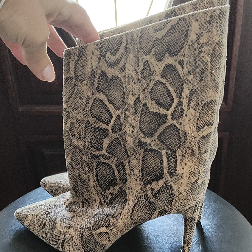 Express Brown Snakeskin Textured Asymmetrical Booties